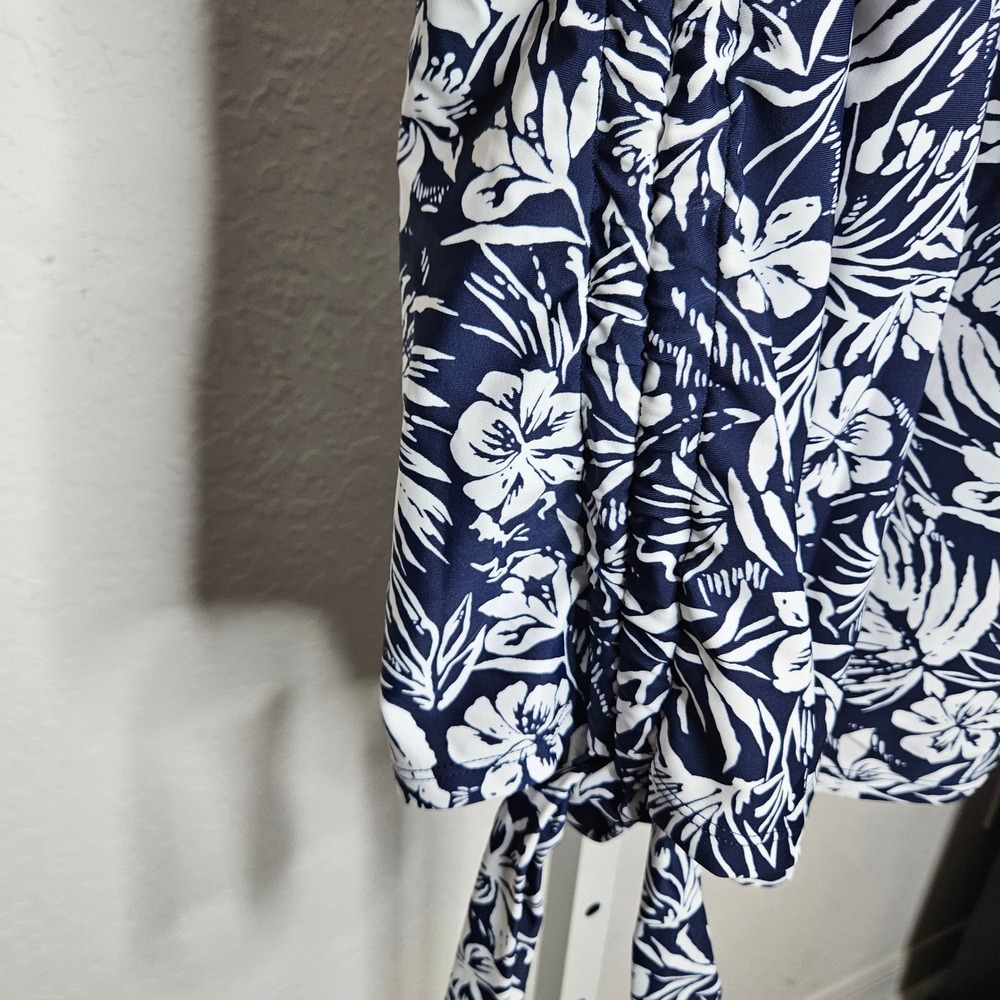 Shore Shapes Navy White Tropical Floral Swimdress One Piece Swimsuit 14 - Picture 3 of 8